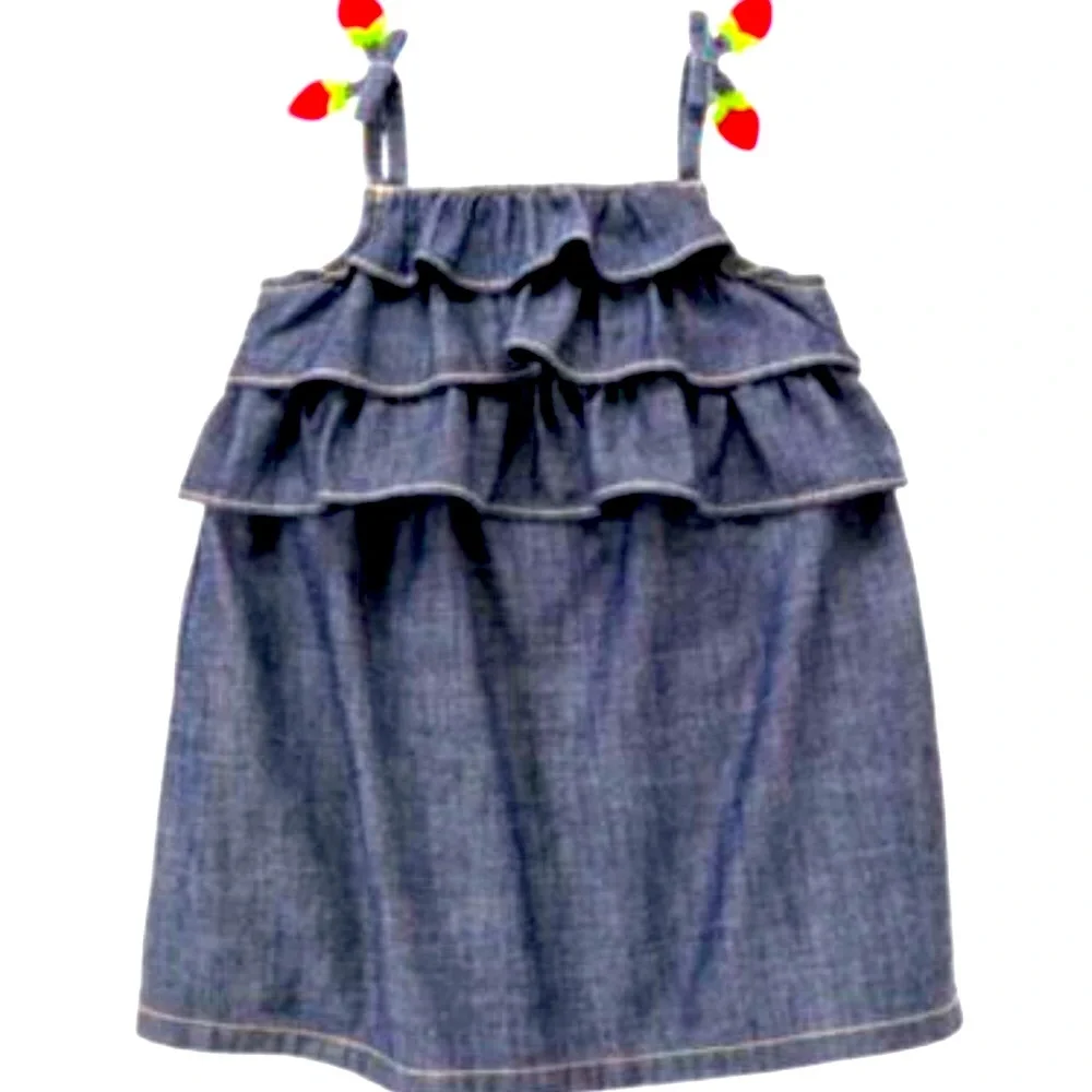 RARE Gymboree 2T Strawberry strap chambray denim ruffle bodice sun dress EUC